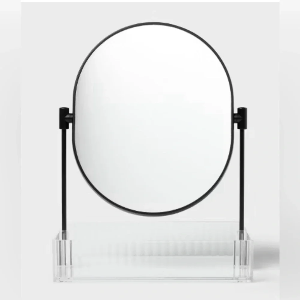 New Threshold Clear Ribbed Acrylic Tray with Black Mirror